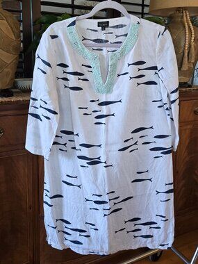 Talbots Swim Suit Cover-up Fish Pattern Size S